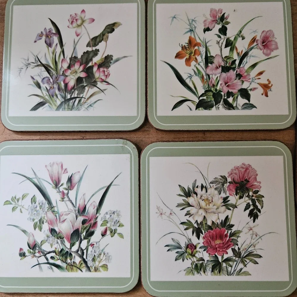VTG Pimpernel England Floral Cork Back Coasters Set‎ of 5 Botanical Cottagecore